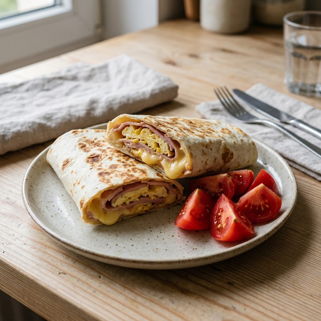 Tortilla z jajkiem, serem i szynką