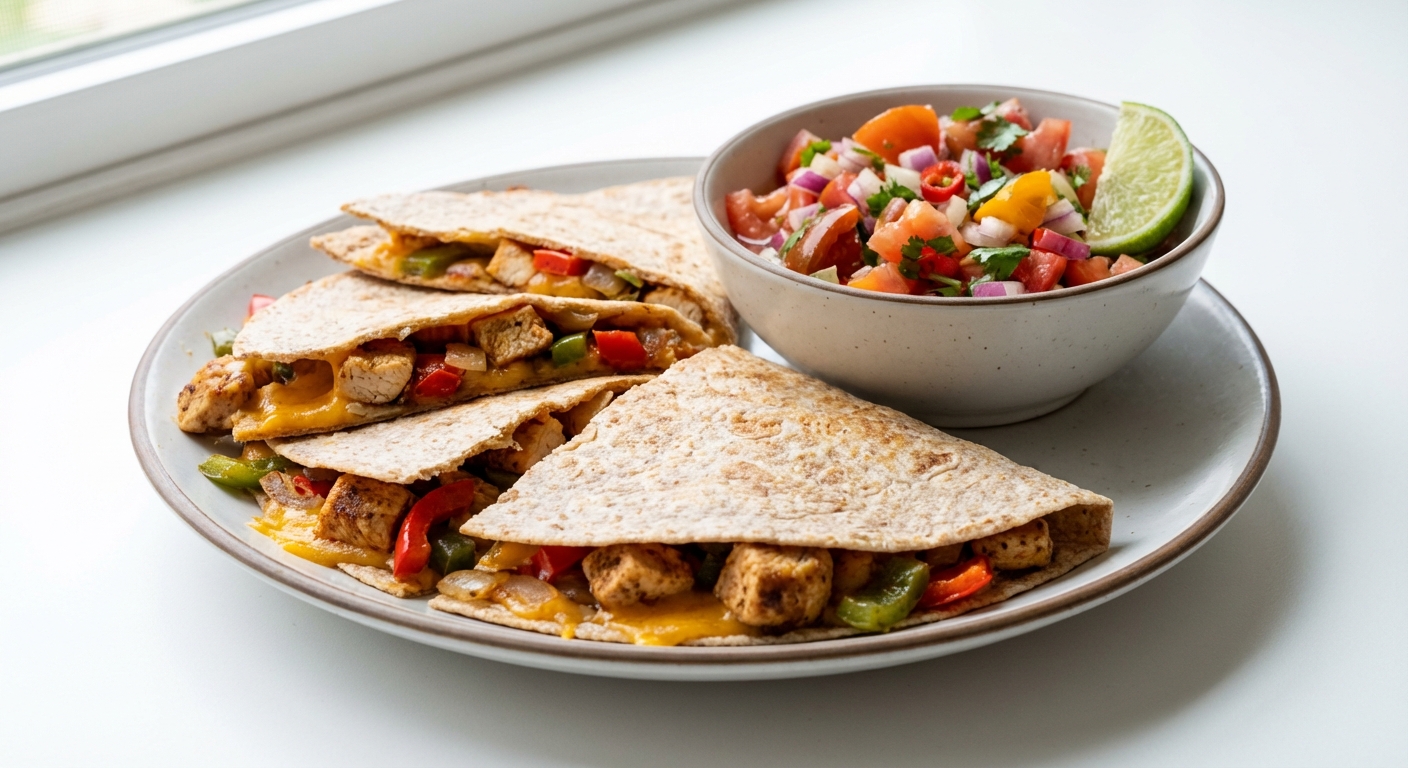 Quesadilla z Kurczakiem, Cheddarem i Salsą