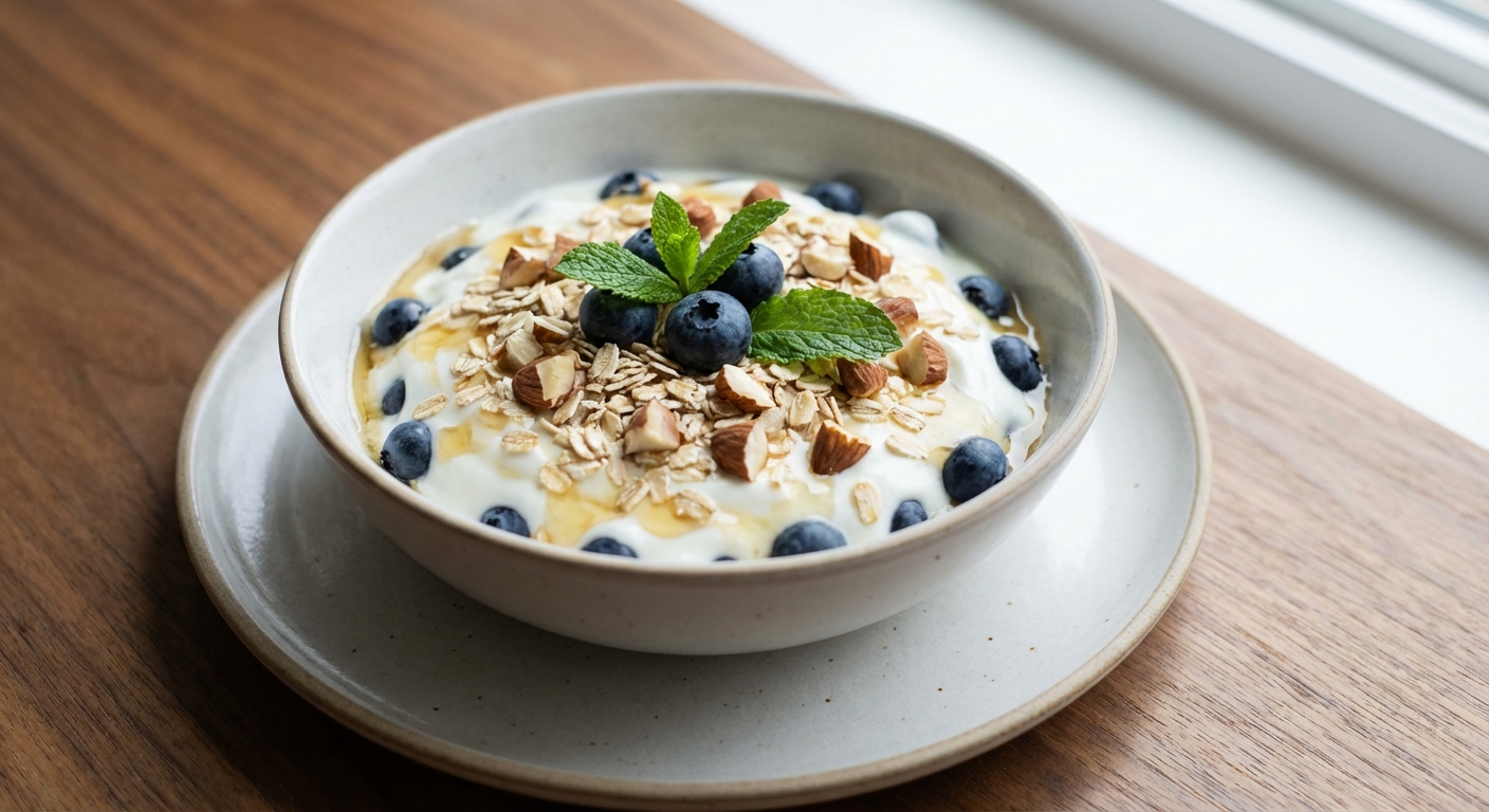 Jogurt z Borówkami, Miodem i Migdałami