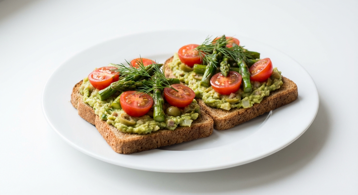 Razowe tosty z guacamole i szparagami