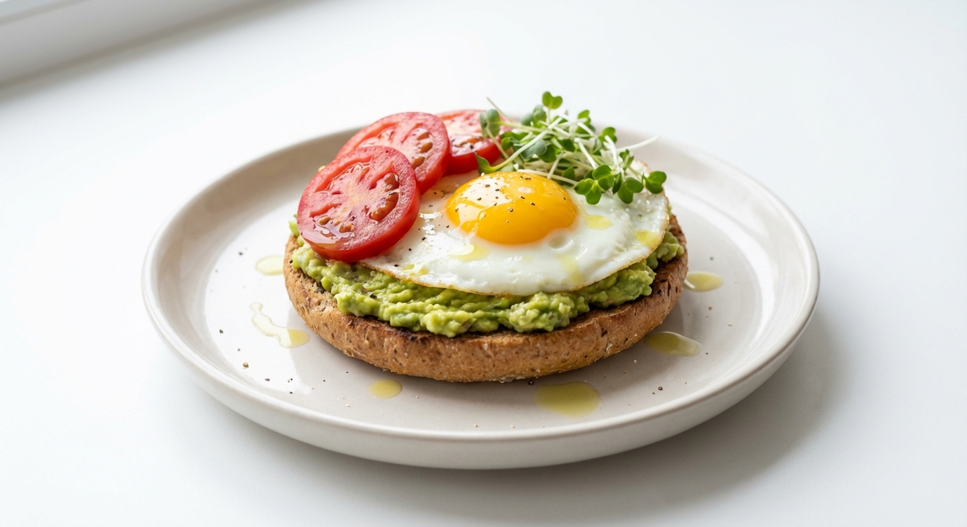 Pełnoziarnista bułka z awokado i jajkiem