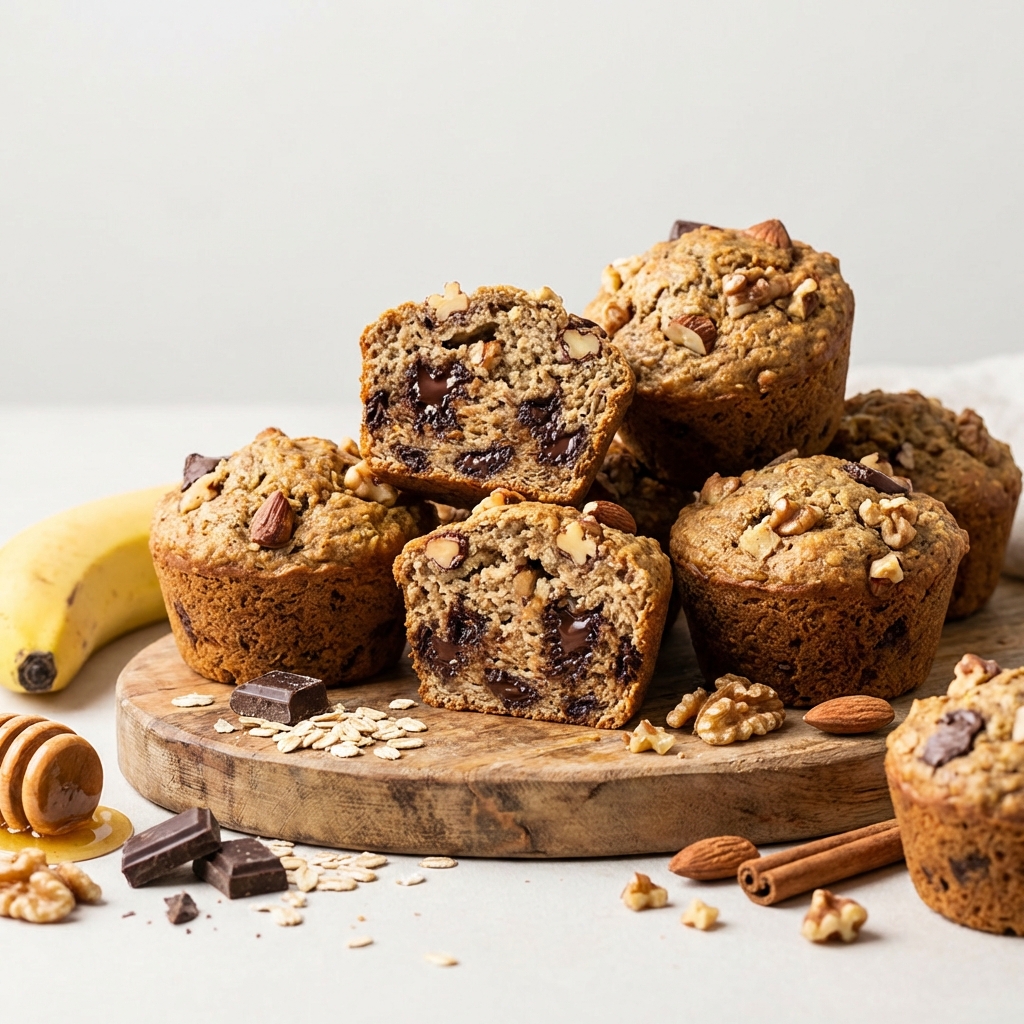 Bananowo-owsiane muffiny z czekoladą i orzechami