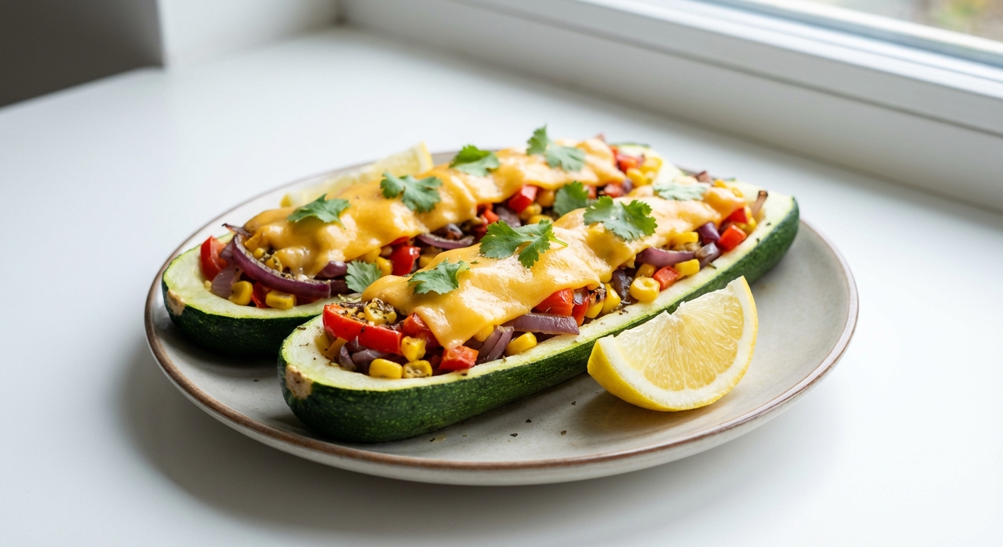 Cukinia z Cheddarem, Kukurydzą i Papryką