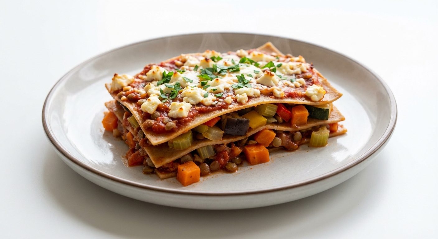 Lasagne z Soczewicą, Warzywami i Fetą