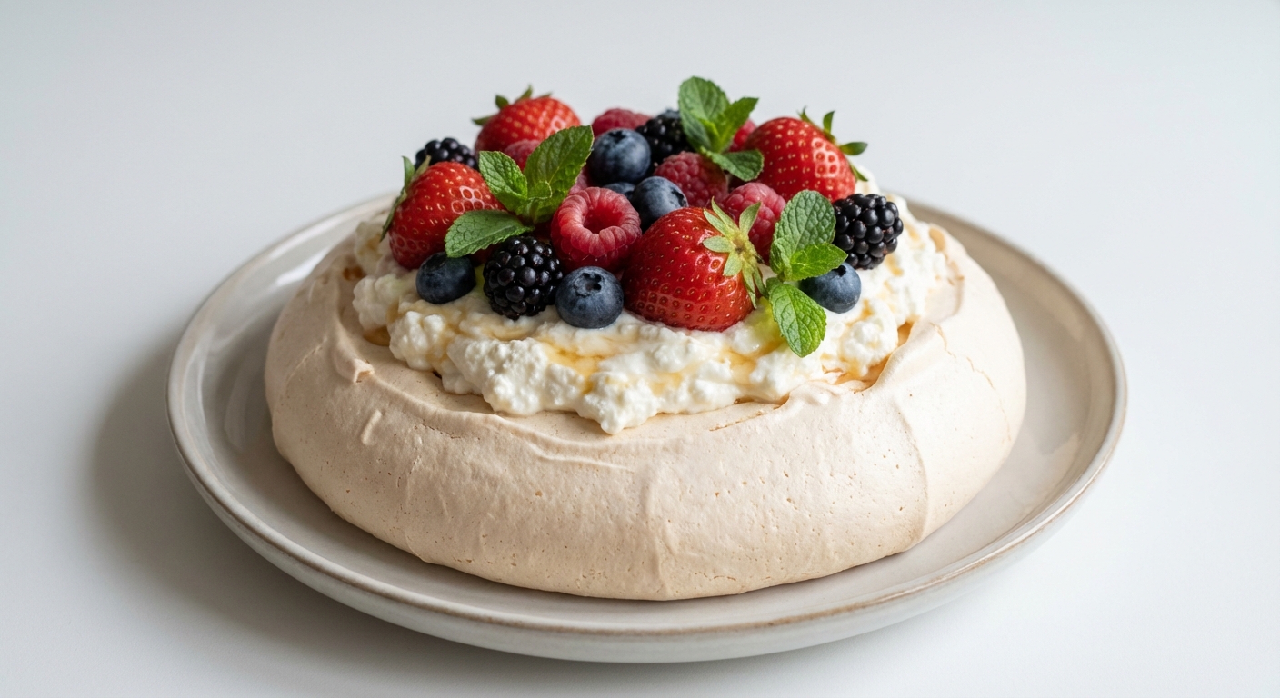 Pavlova z Twarogiem, Miodem i Owocami