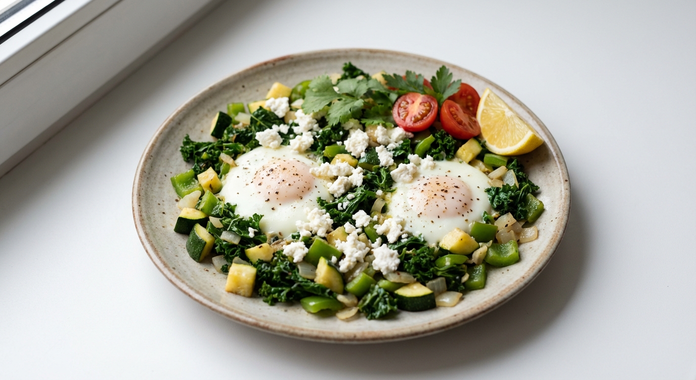 Jajka z Jarmużem, Twarogiem i Warzywami