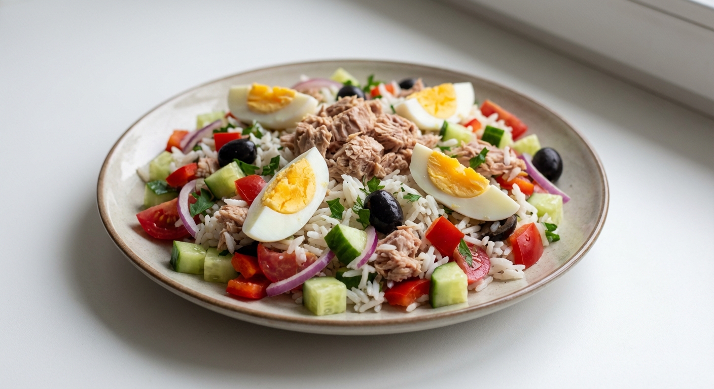 Sałatka z ryżu basmati, tuńczyka i jajka