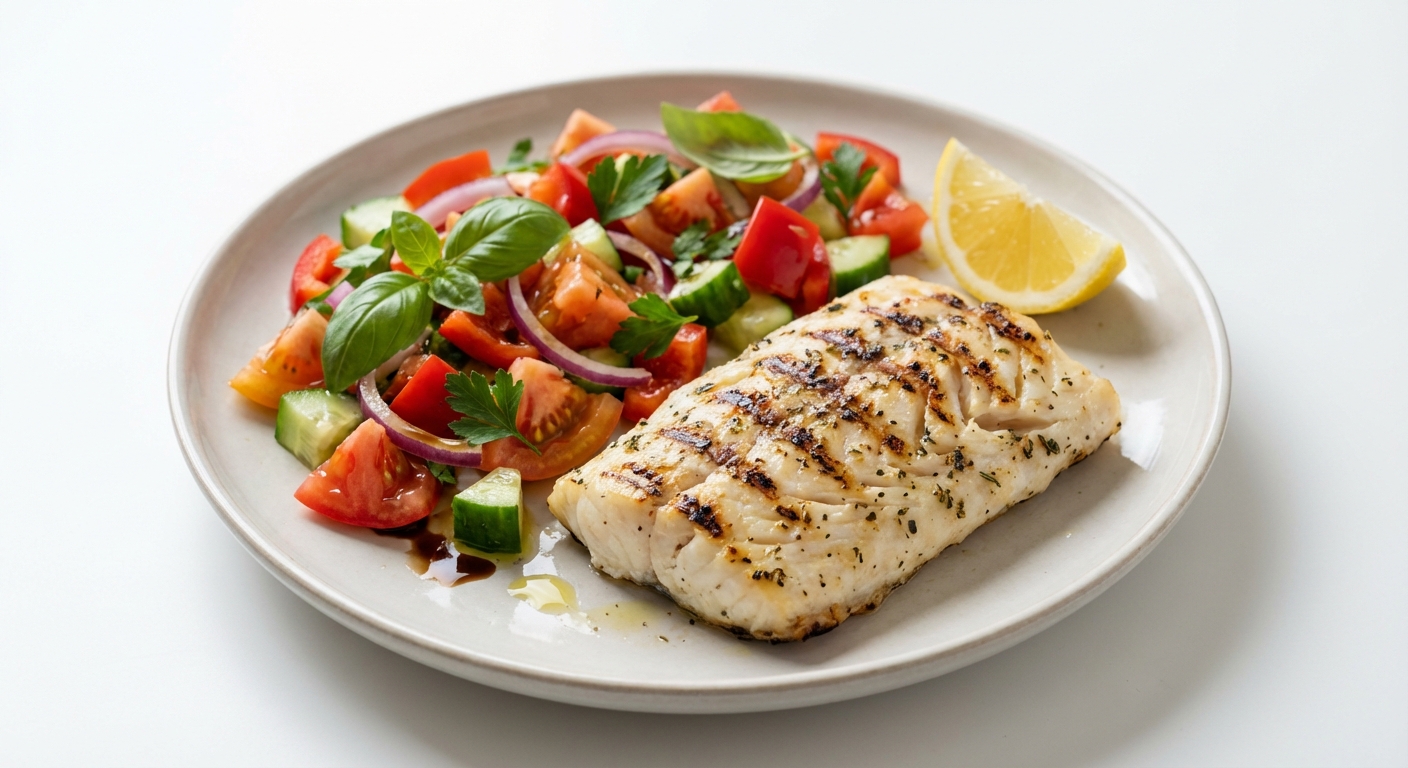 Grillowany dorsz z sałatką pomidorową