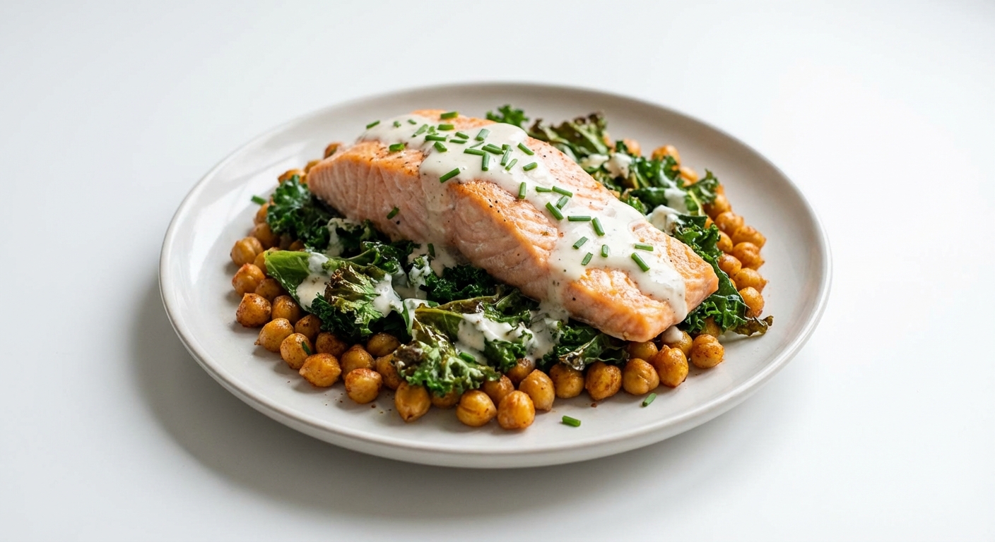 Pieczony Łosoś z Jarmużem i Ciecierzycą