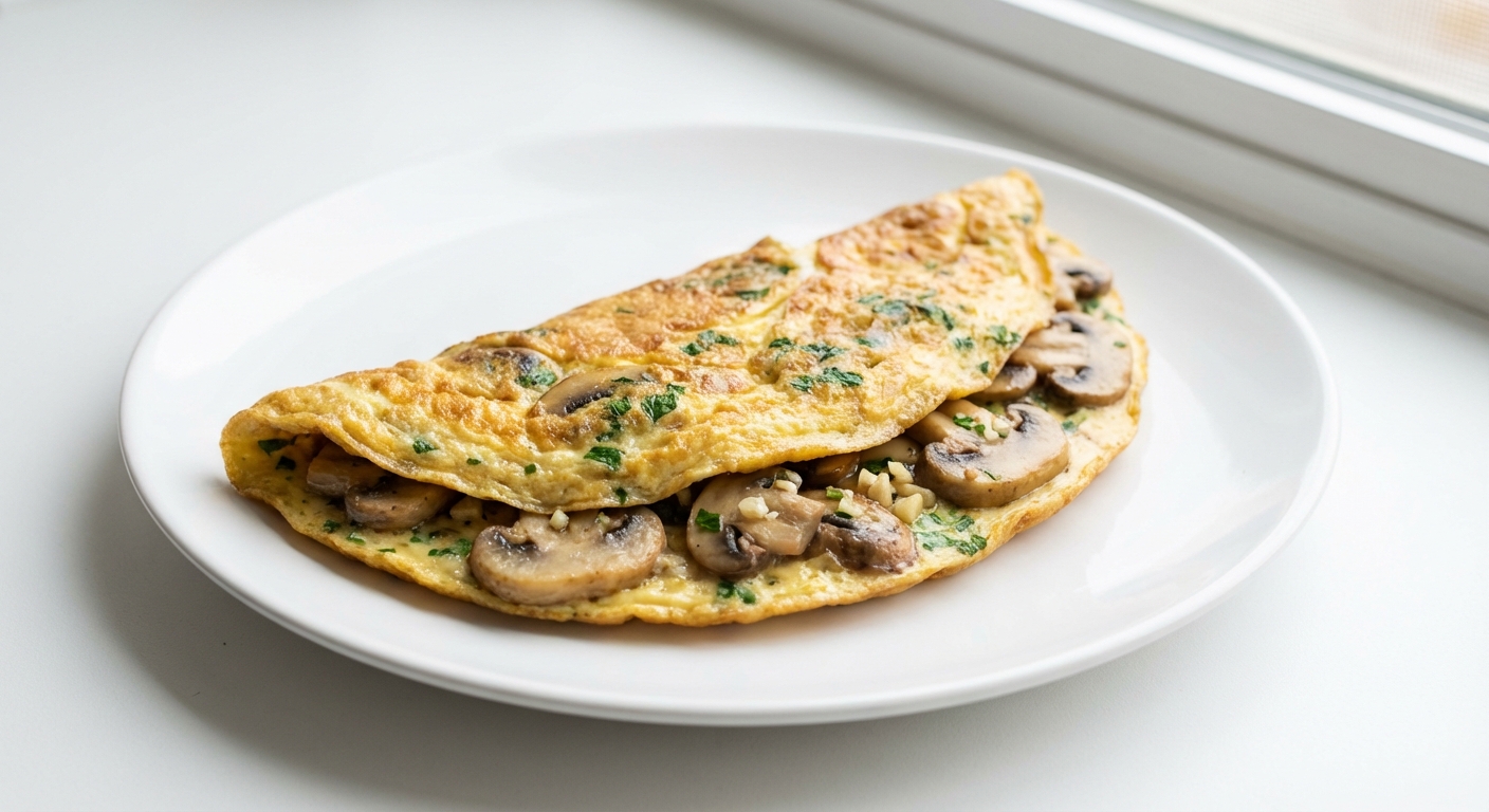 Omlet z Pieczarkami, Czosnkiem i Pietruszką