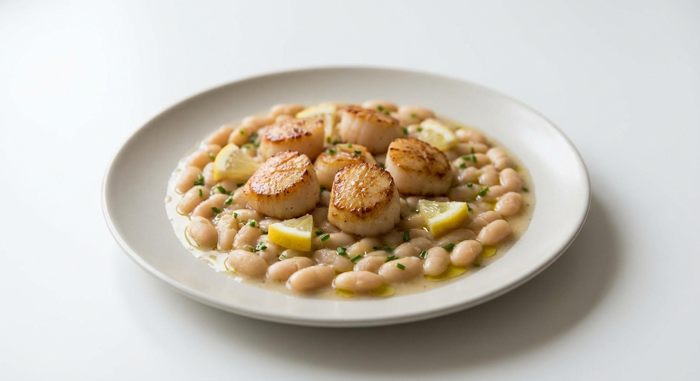 Przegrzebki z Fasolą, Cytryną i Winem