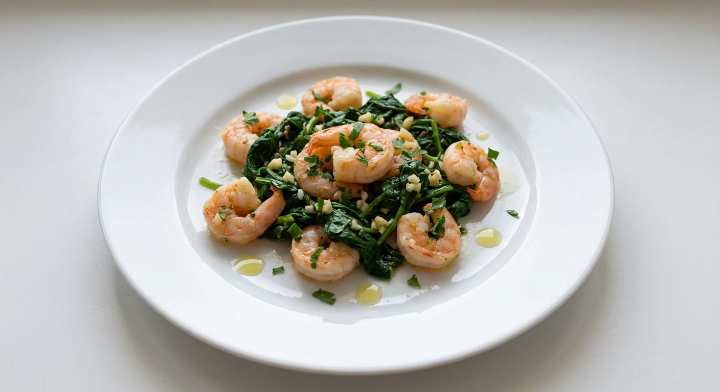 Krewetki z Czosnkiem, Szpinakiem i Cytryną
