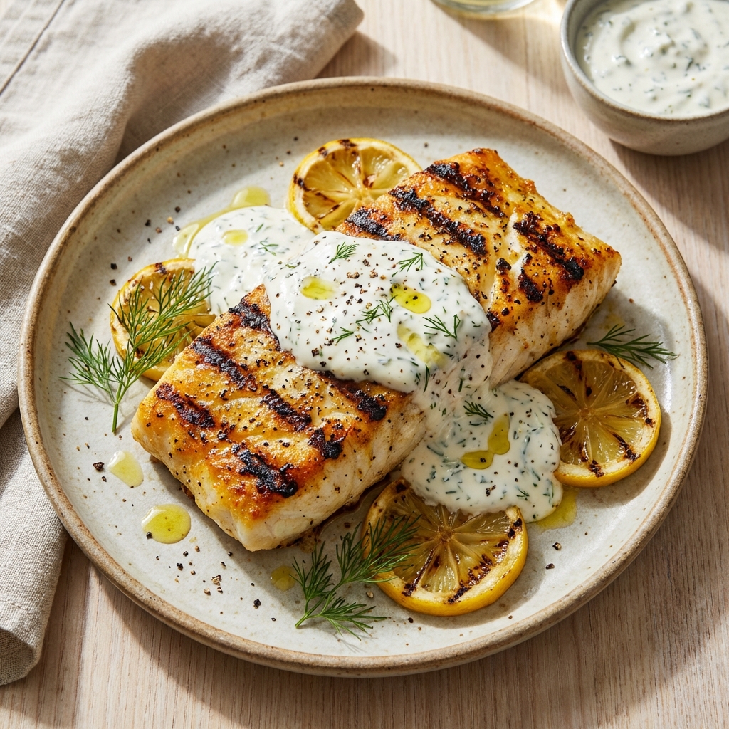 Grillowany Dorsz z Jogurtem Czosnkowym