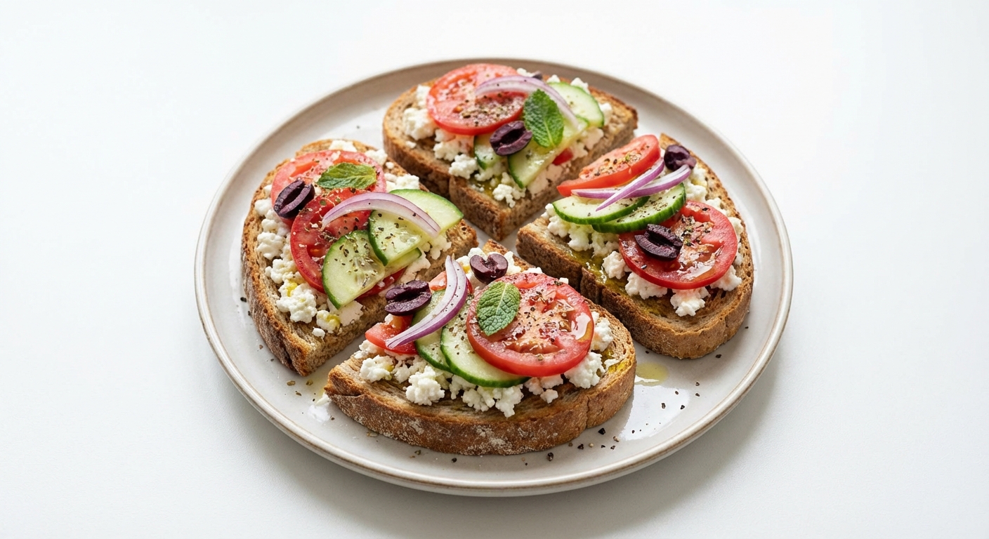 Razowe Grzanki z Twarogiem i Warzywami