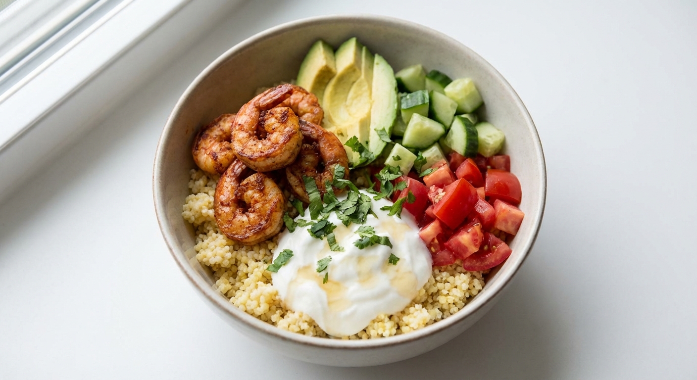 Bowl z Krewetkami, Kaszą Jaglaną i Awokado