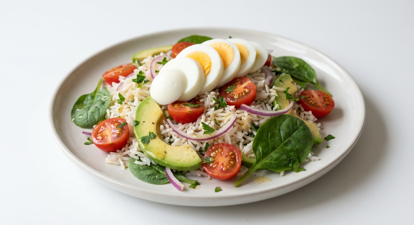 Sałatka z ryżu basmati, awokado i jajkiem