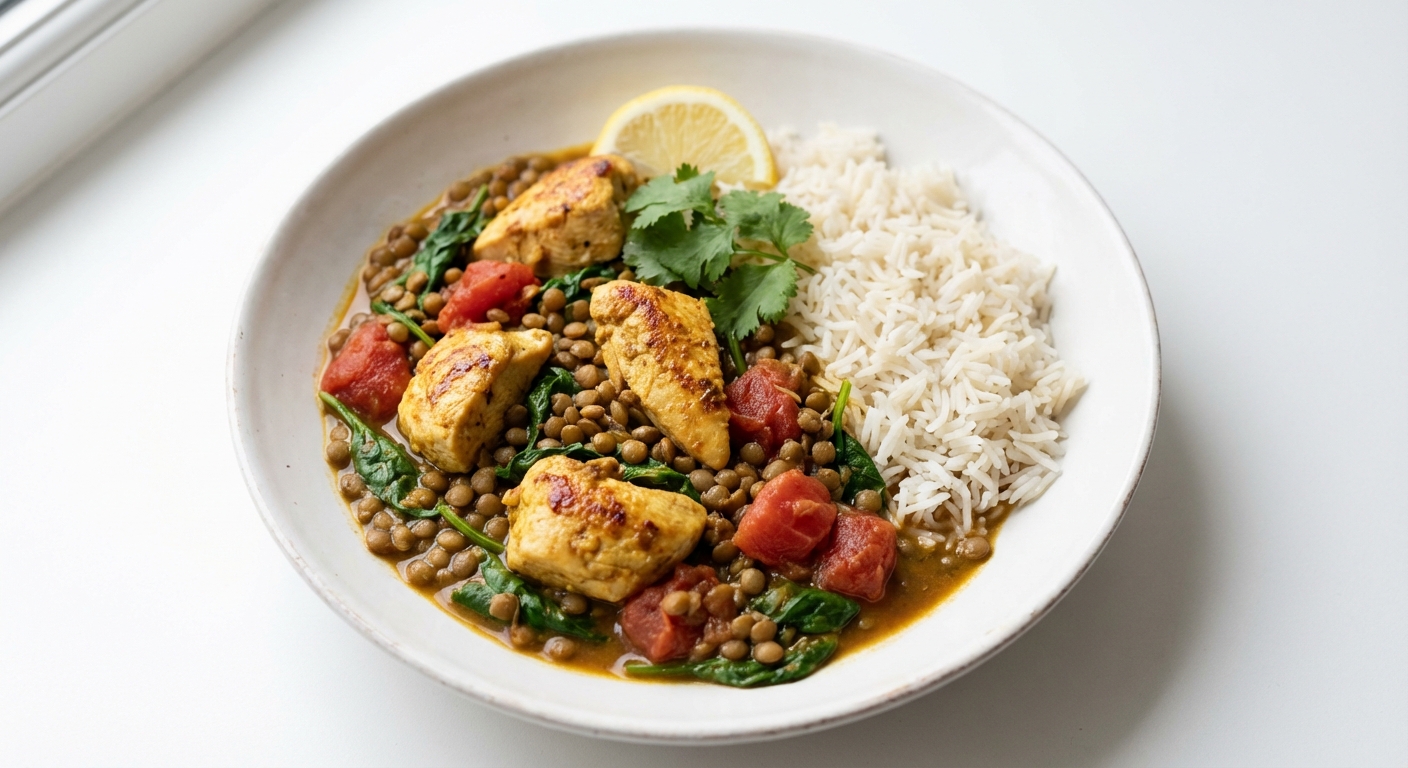 Kurczak Curry z Soczewicą i Szpinakiem