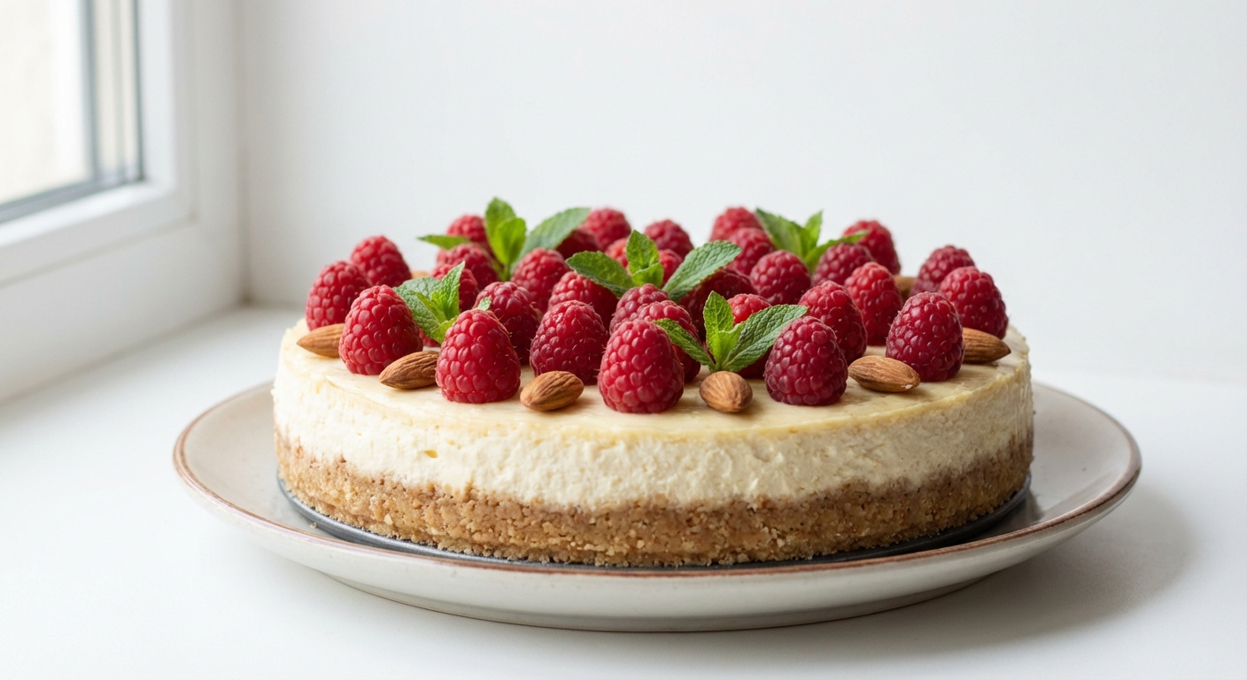 Migdałowy Sernik z Malinami i Miodem