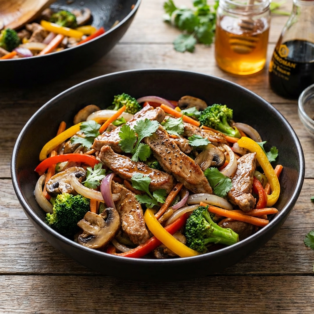 Polędwica Stir-Fry z Miodem i Warzywami
