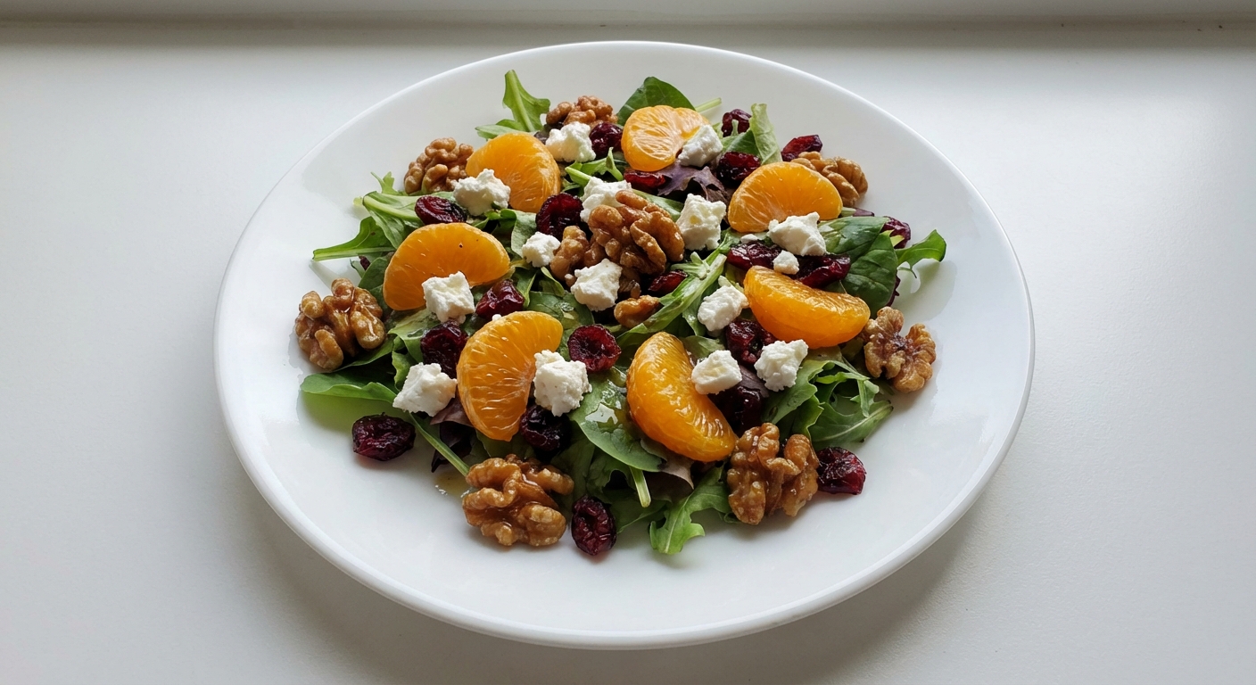 Sałatka z Mandarynkami, Kozim Serem i Orzechami