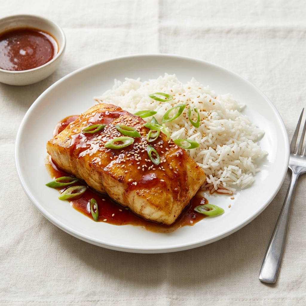 Dorsz w sosie Sriracha z Ryżem