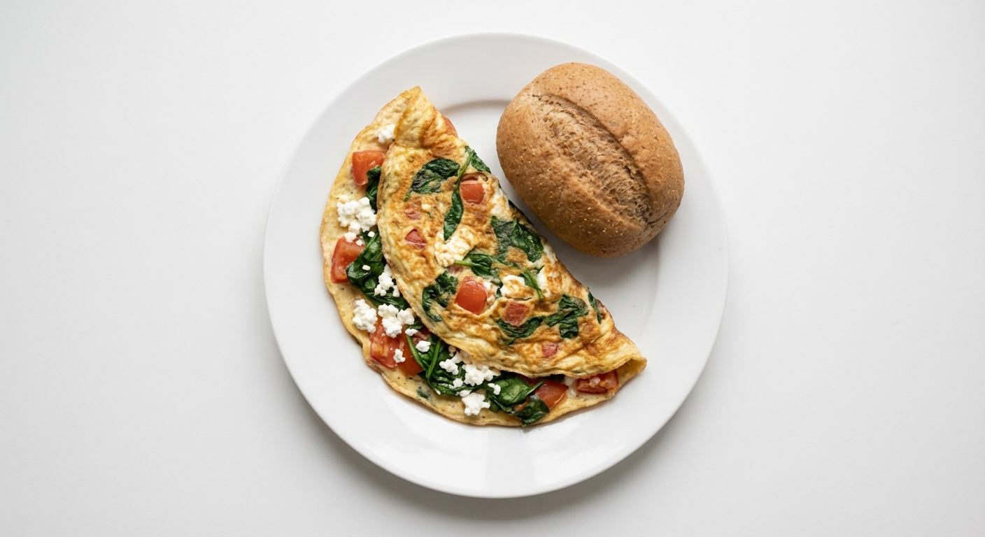 Omlet ze szpinakiem, pomidorem i twarogiem