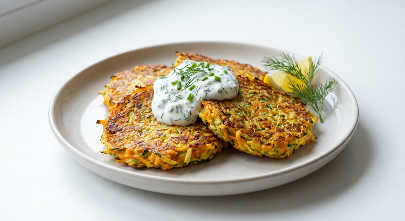 Placki z Cukinii i Marchwi, Jogurt Ziołowy