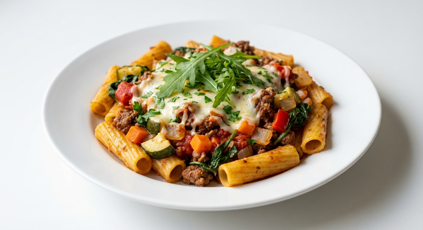 Rigatoni Zapiekane z Wołowiną i Warzywami
