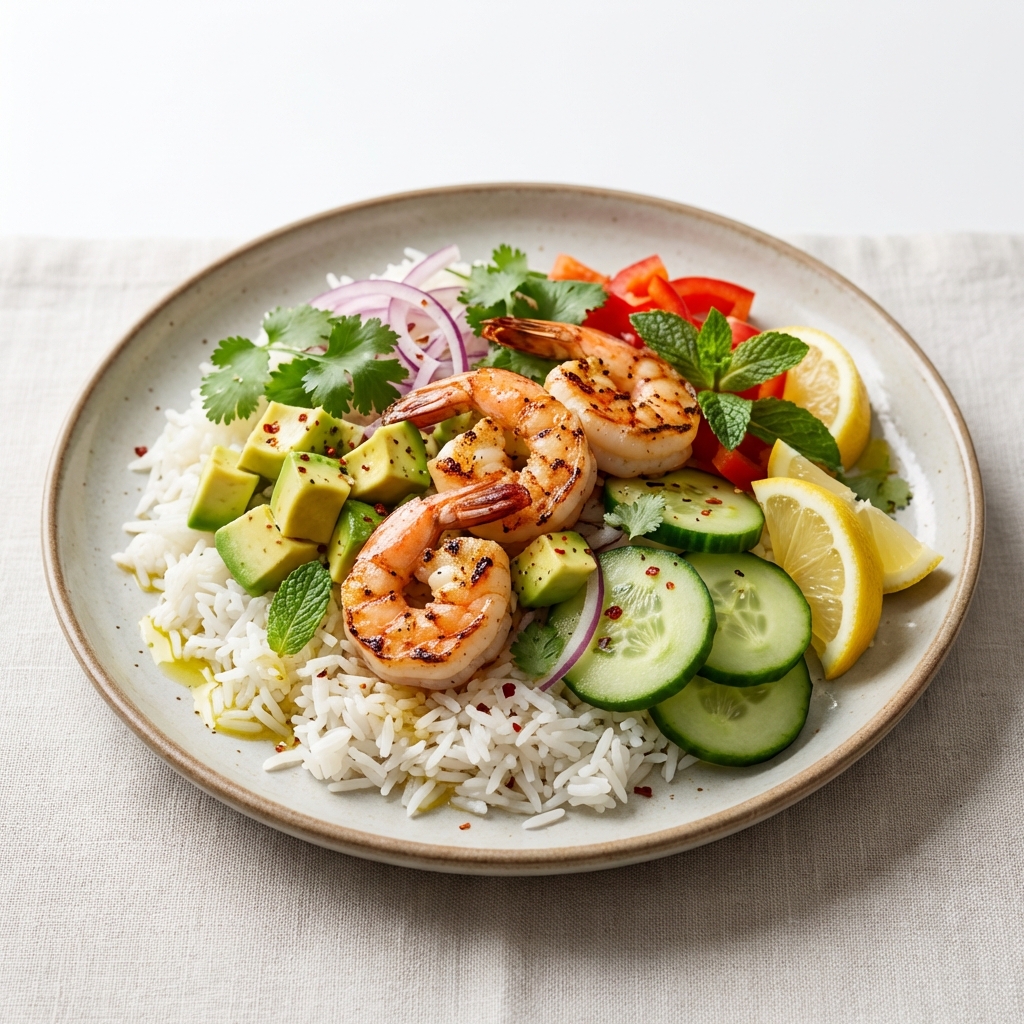 Sałatka z Ryżu Basmati, Krewetek i Awokado