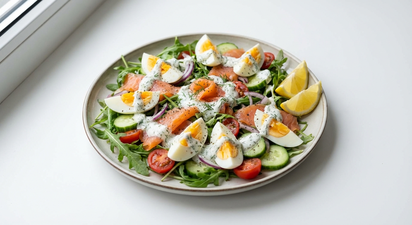 Sałatka z Łososiem, Rukolą i Jajkiem