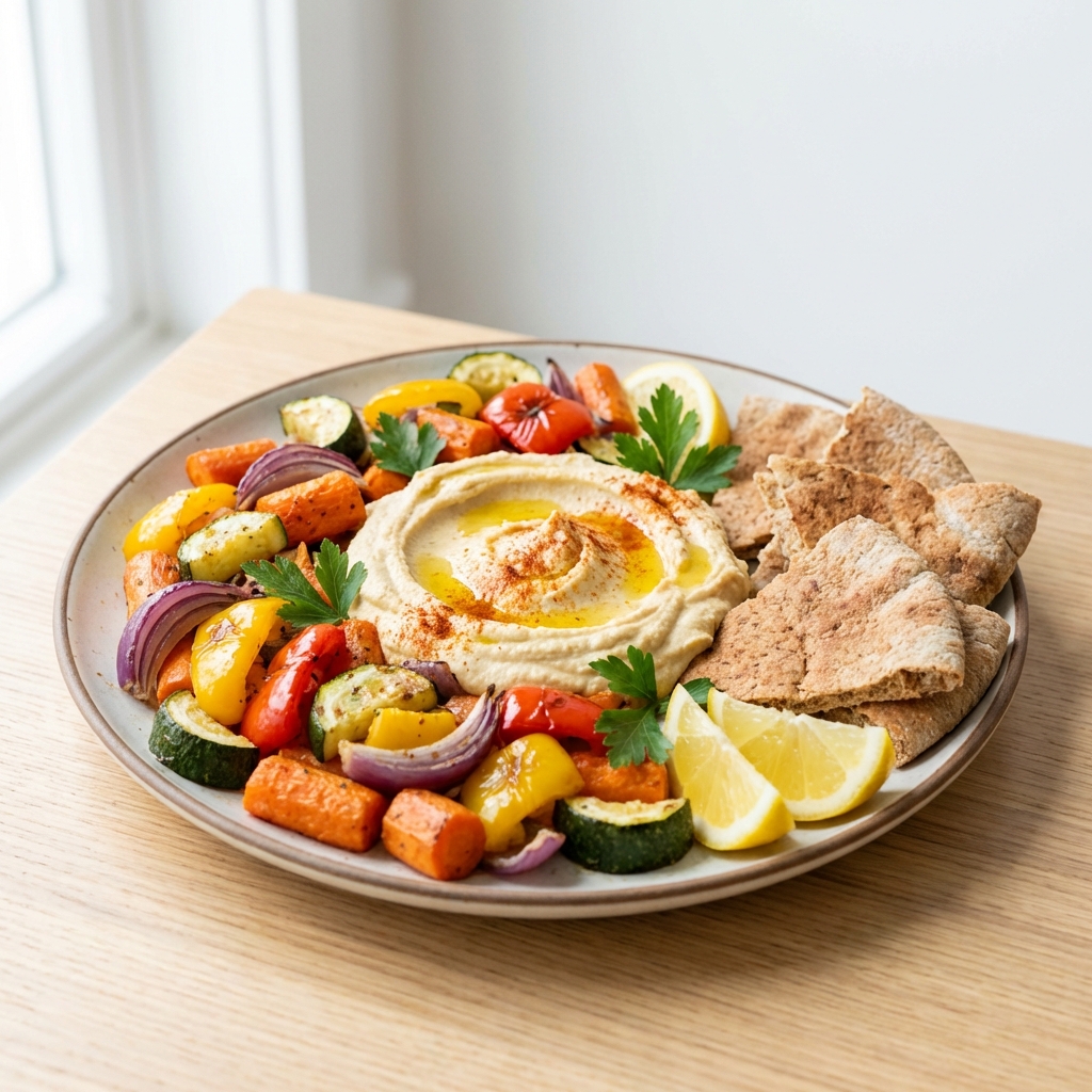 Pieczone Warzywa z Hummusem i Pitą