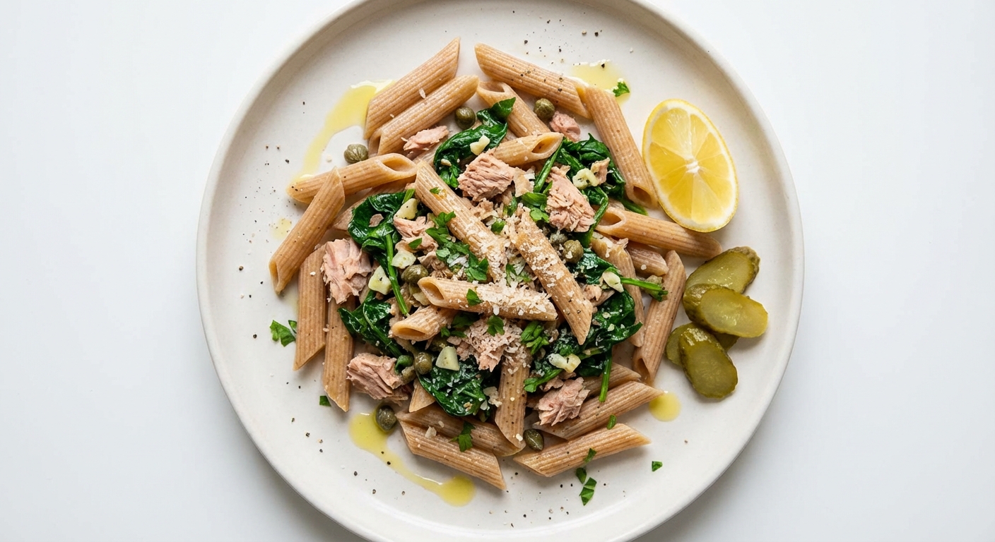 Pełnoziarniste Penne z Tuńczykiem i Szpinakiem