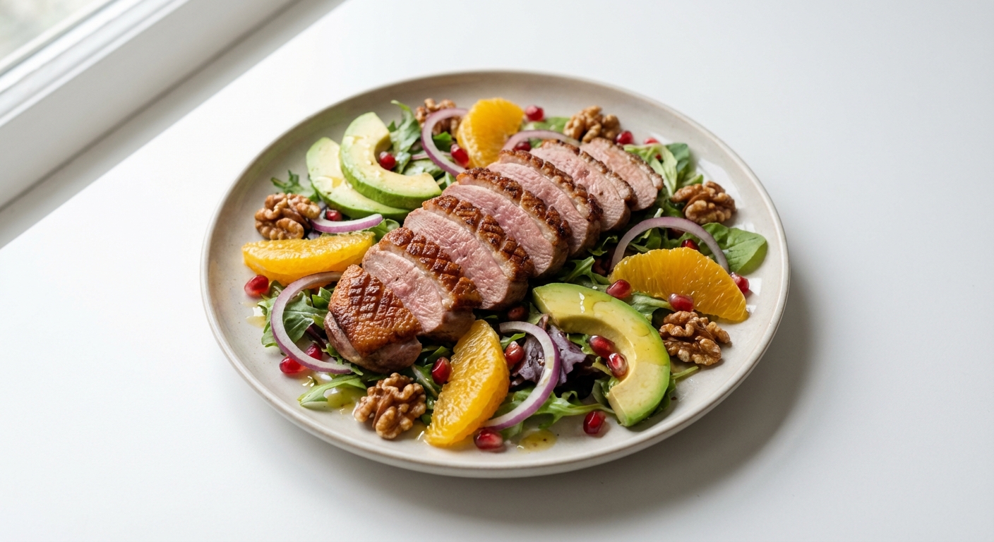 Sałatka z Kaczką, Pomarańczą i Orzechami