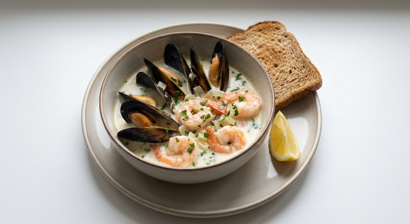 Mule w Sosie Jogurtowo-Winno-Czosnkowym