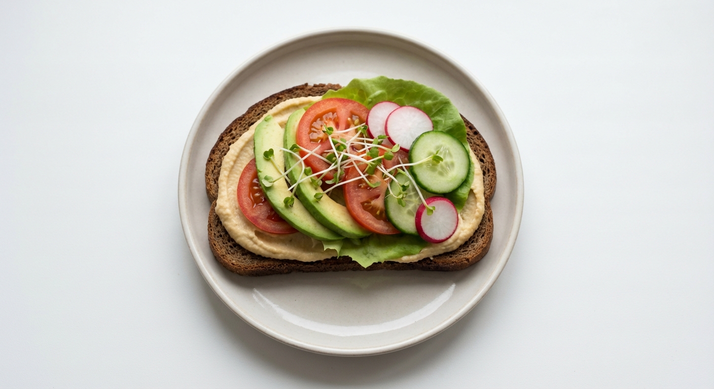 Żytnia kanapka z hummusem i warzywami