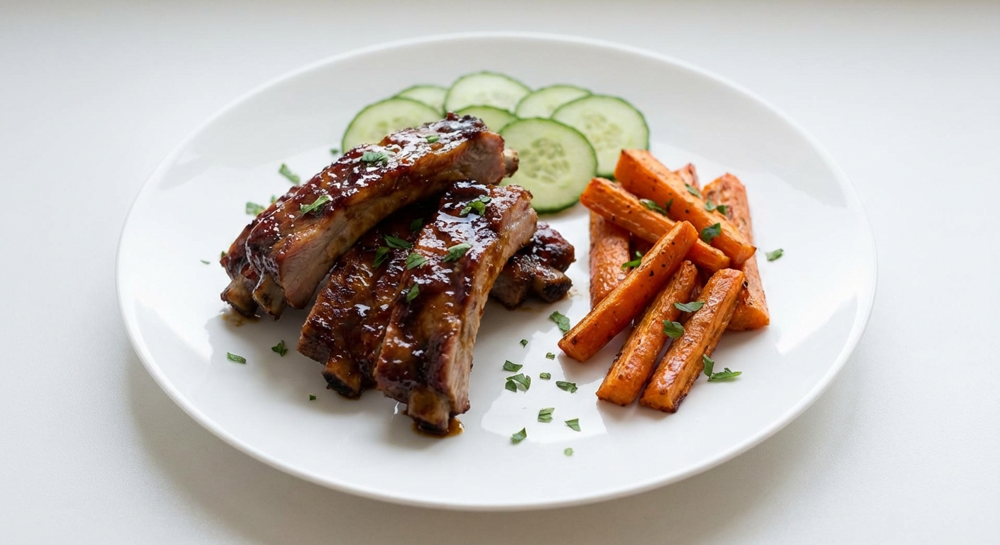 Miodowo-Sojowe Żeberka z Marchewką i Ogórkiem