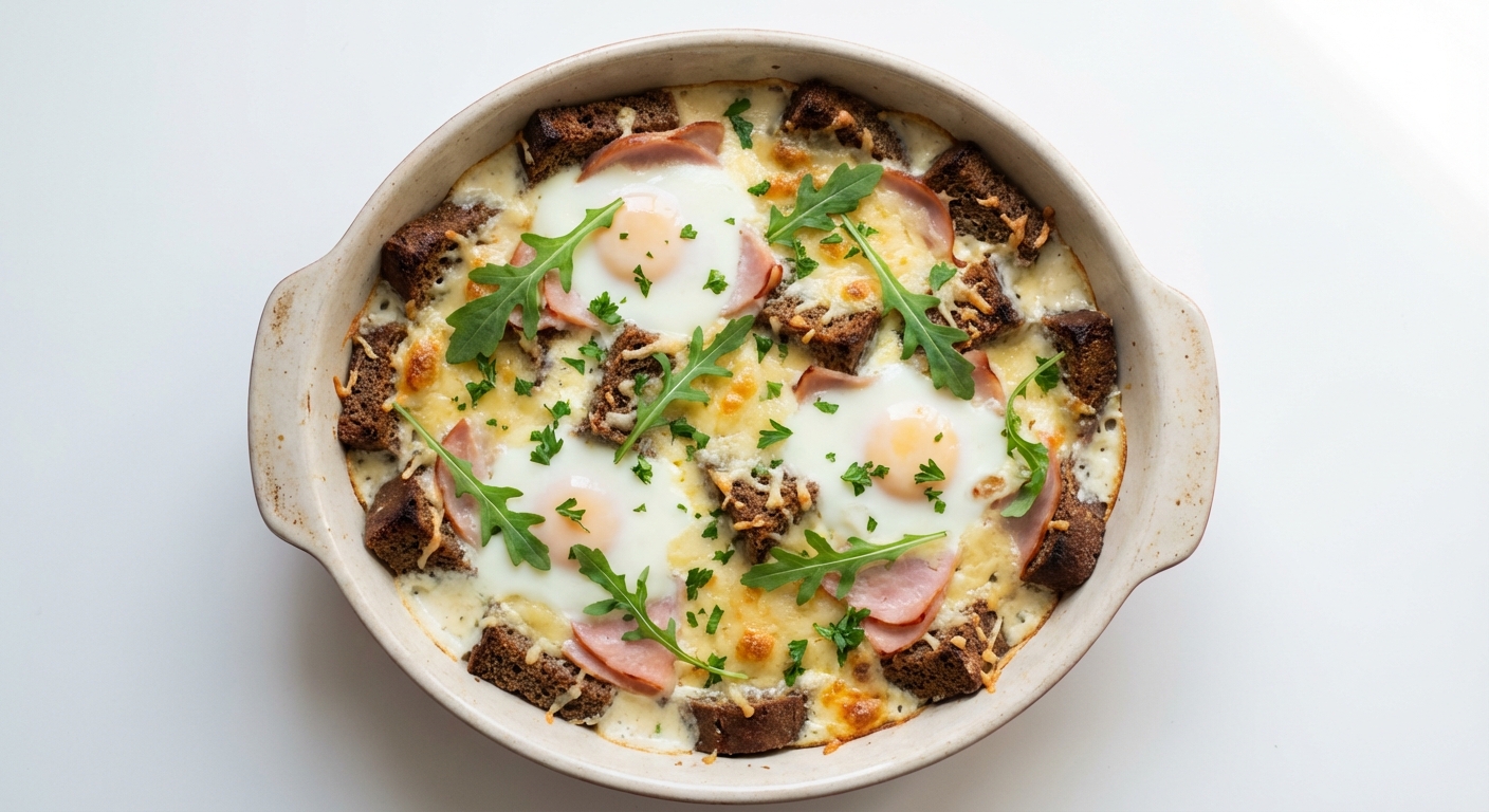 Żytnia Zapiekanka z Szynką, Jajkiem i Gruyere