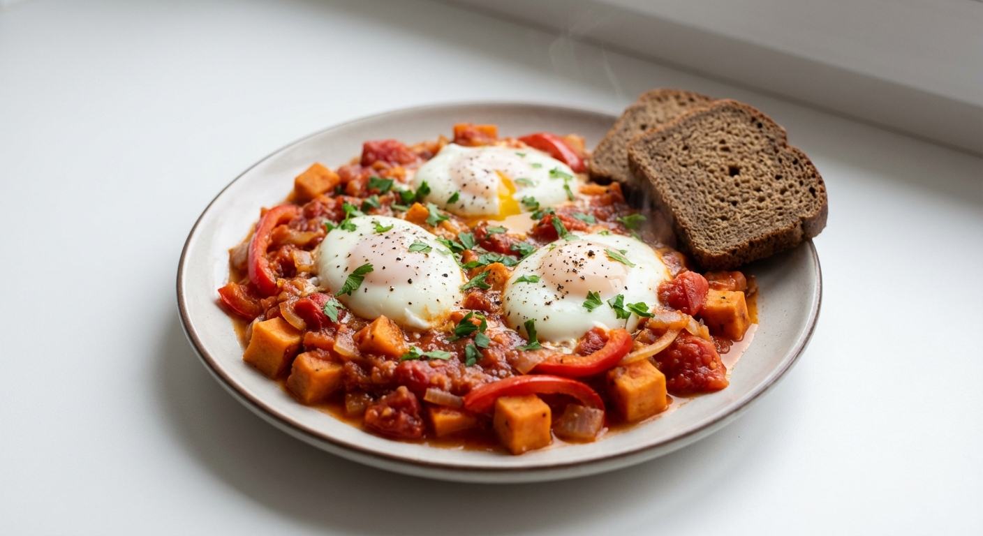 Szakszuka z Batatem i Malinowym Pomidorem