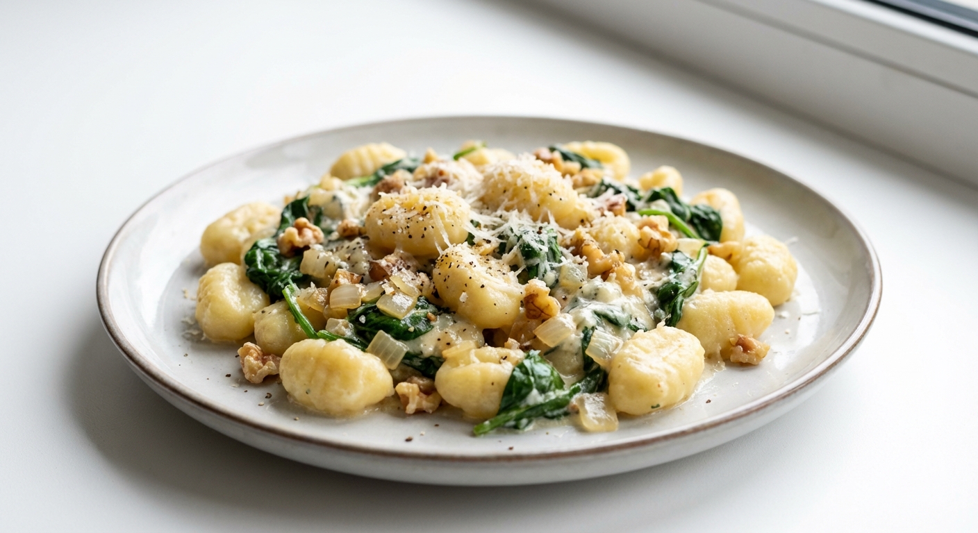 Gnocchi ze Szpinakiem, Gorgonzolą i Orzechami