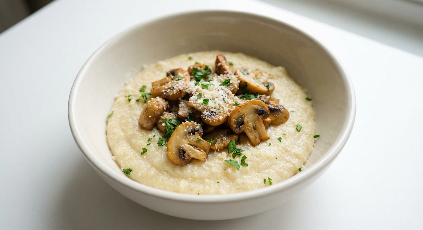 Kremowa Kasza Manna z Pieczarkami i Parmezanem