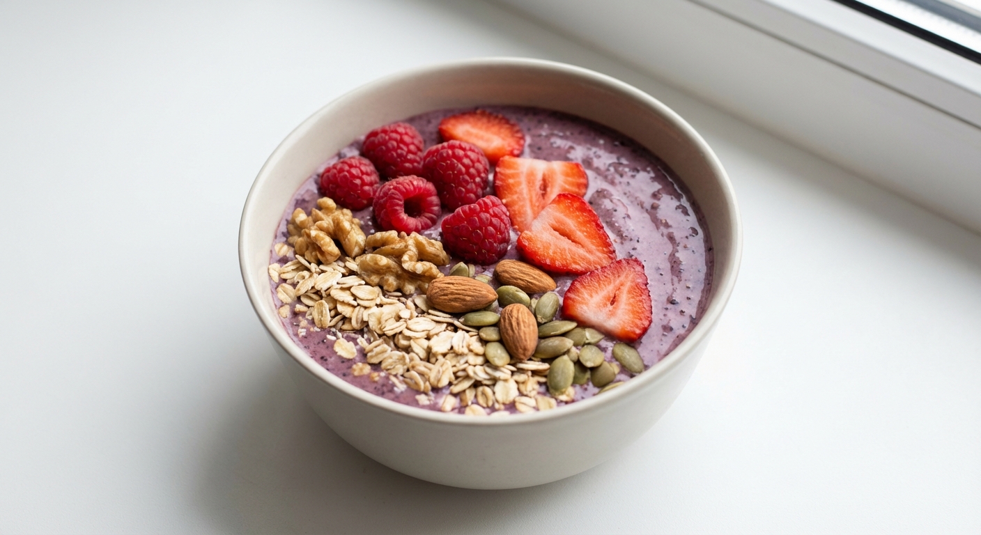 Bananowo-jagodowe smoothie bowl z granolą