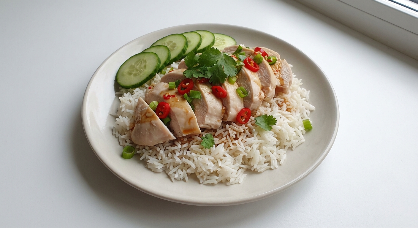 Kurczak z Ryżem, Chili i Ogórkiem