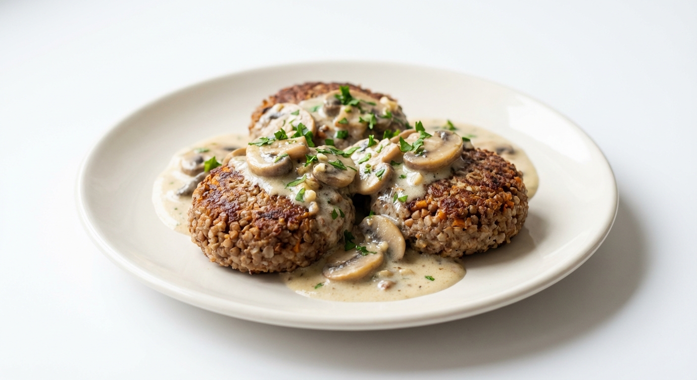 Kotlety Gryczane z Pieczarkami w Sosie