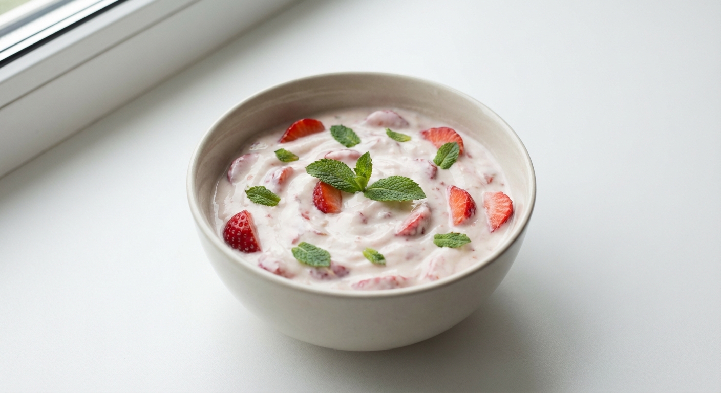 Jogurt z Truskawkami, Erytrytolem i Miętą