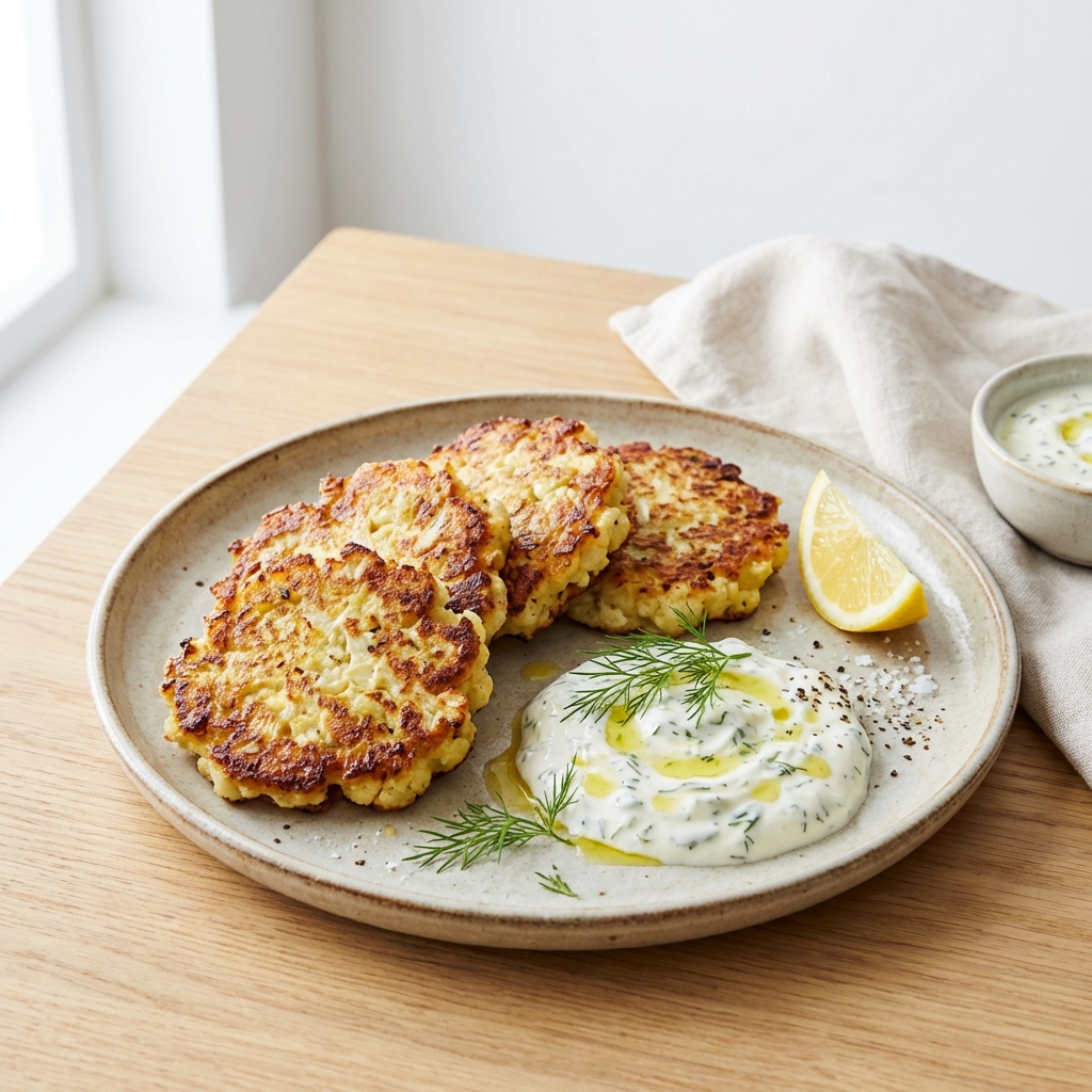 Kalafiorowe Placki z Jogurtowym Sosem