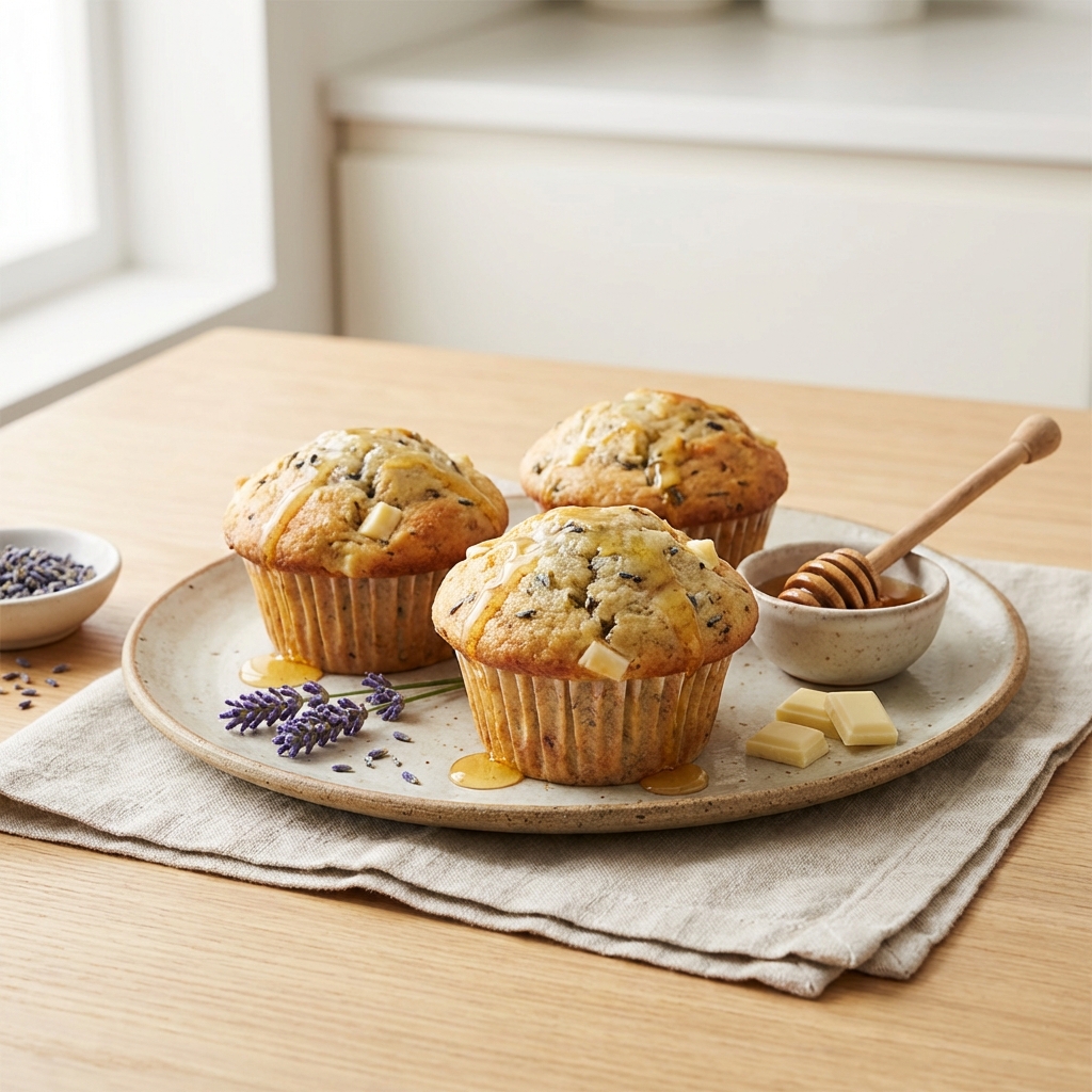 Muffinki: Lawenda, Biała Czekolada i Miód