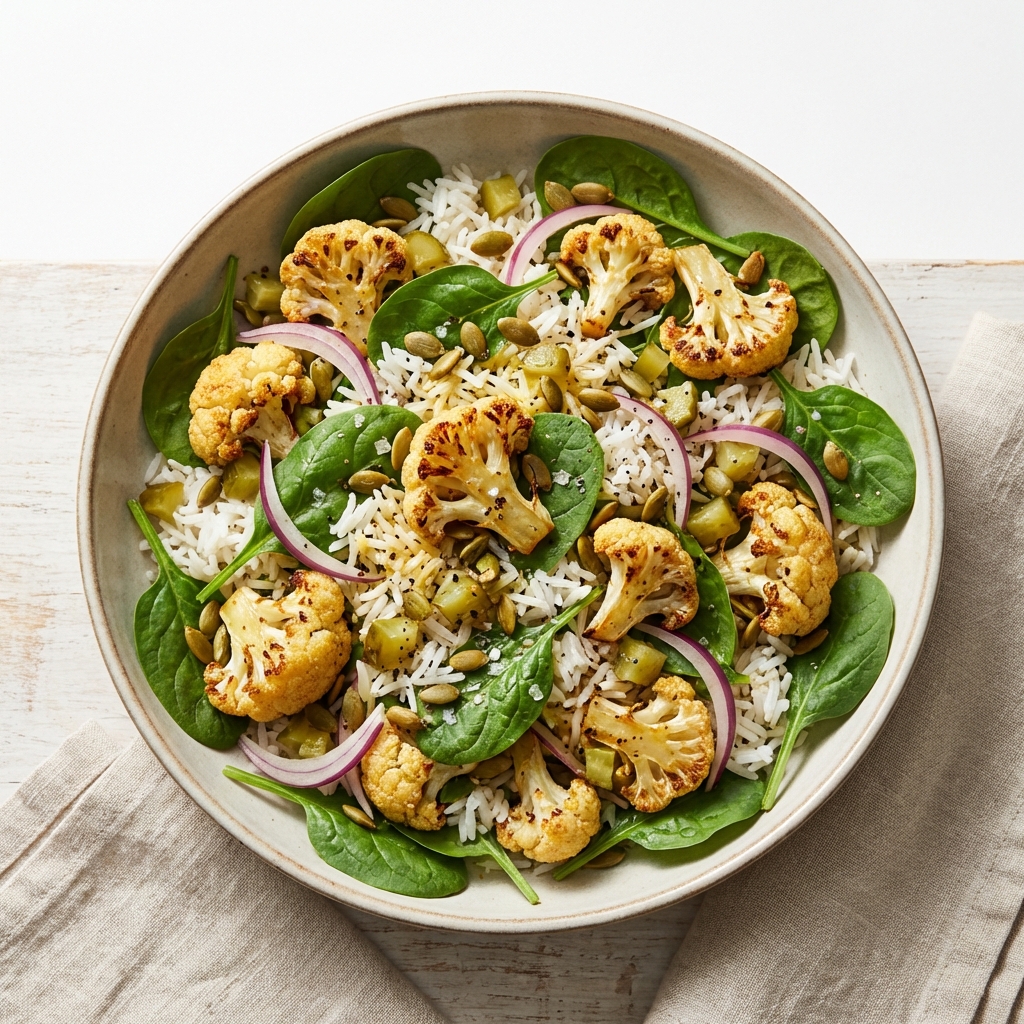 Sałatka z Kalafiora, Ryżu i Szpinaku