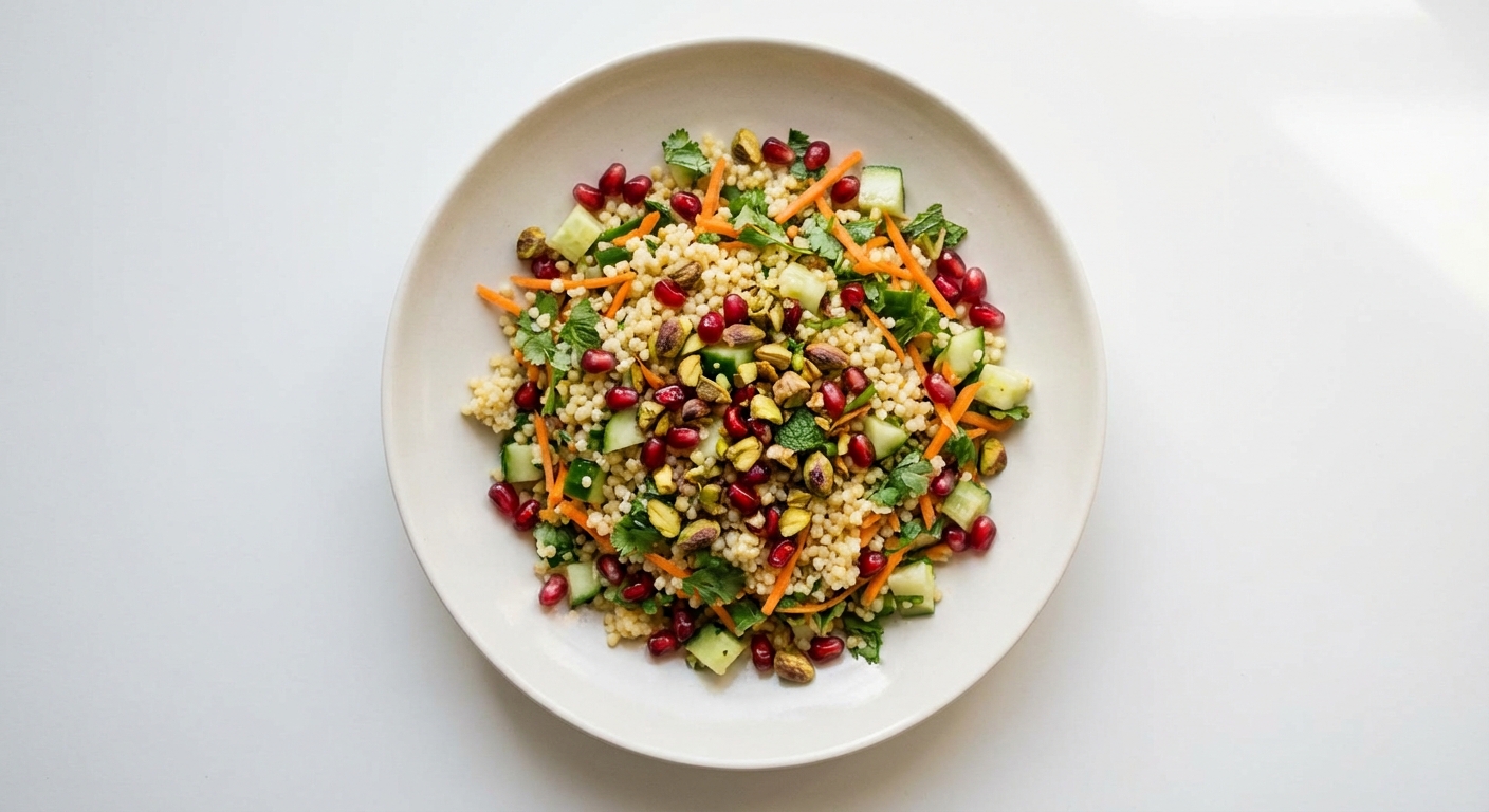 Sałatka z Kaszy Jaglanej, Granatu i Pistacji