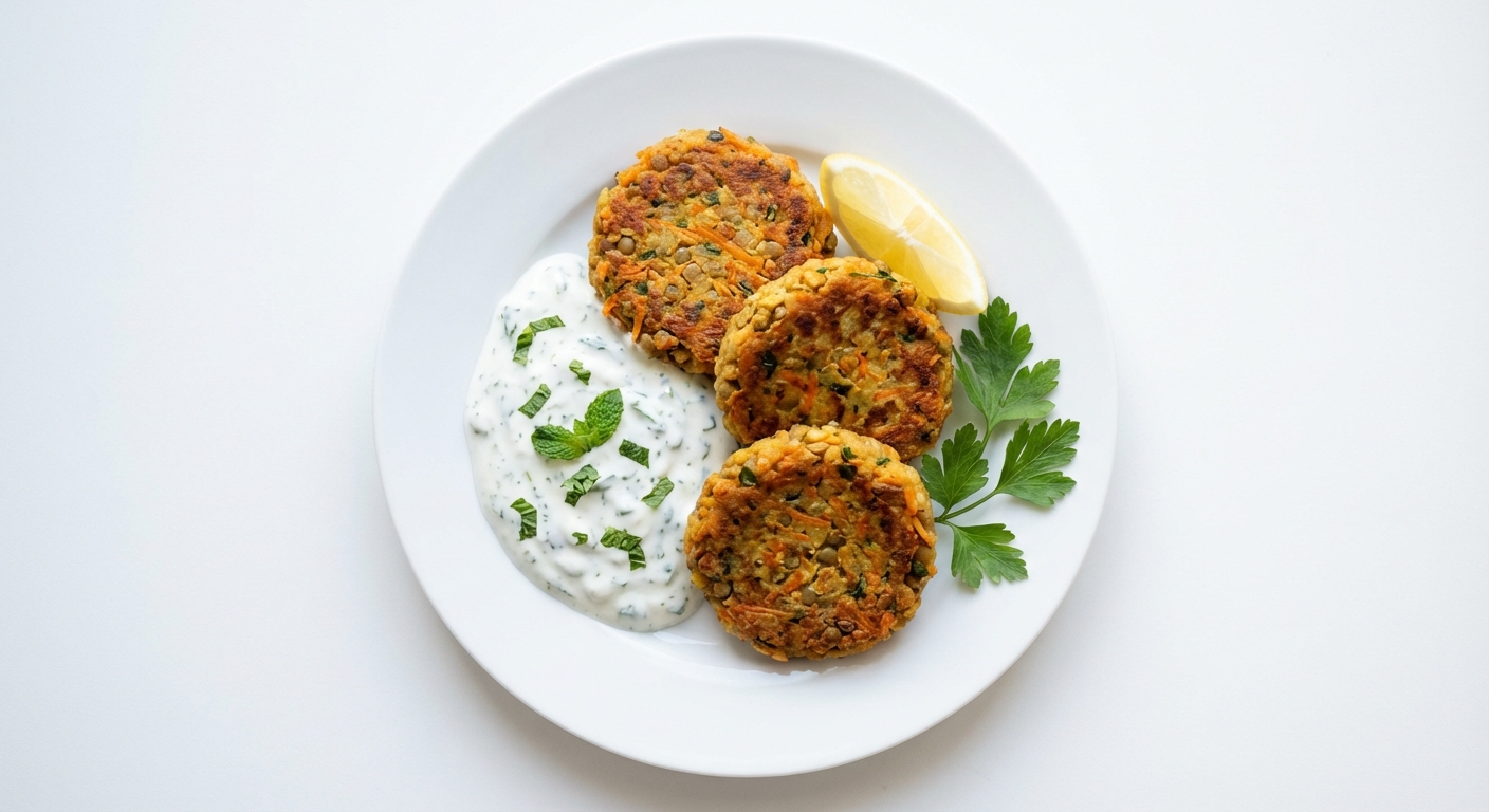 Kotlety z soczewicy z miętowym jogurtem