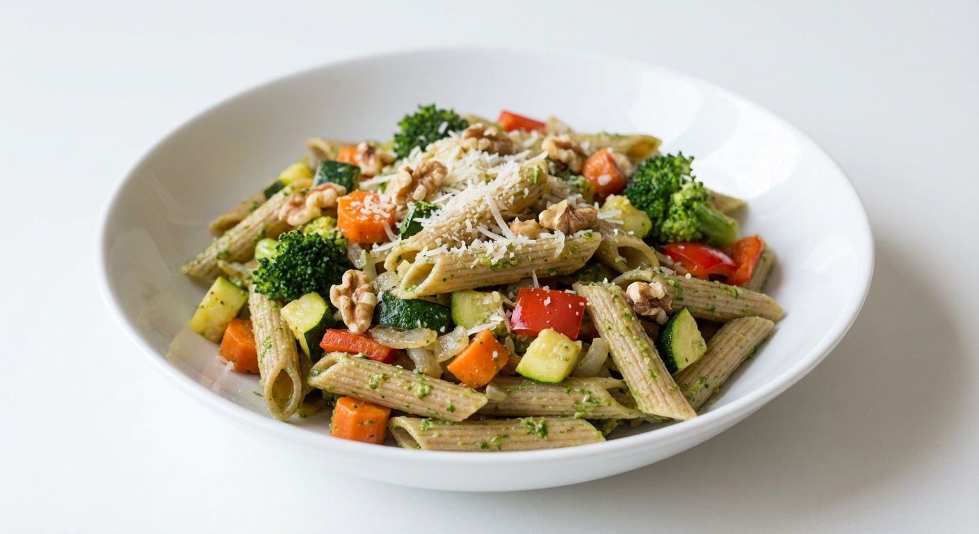 Penne z warzywami i pesto rukolowym